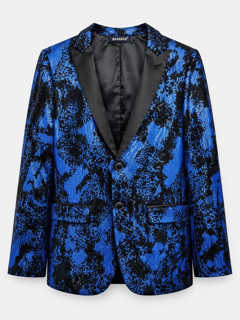 Barabas Men’s 38R Blue Black Sequin Animal Print Tuxedo Blazer Statement Jacket